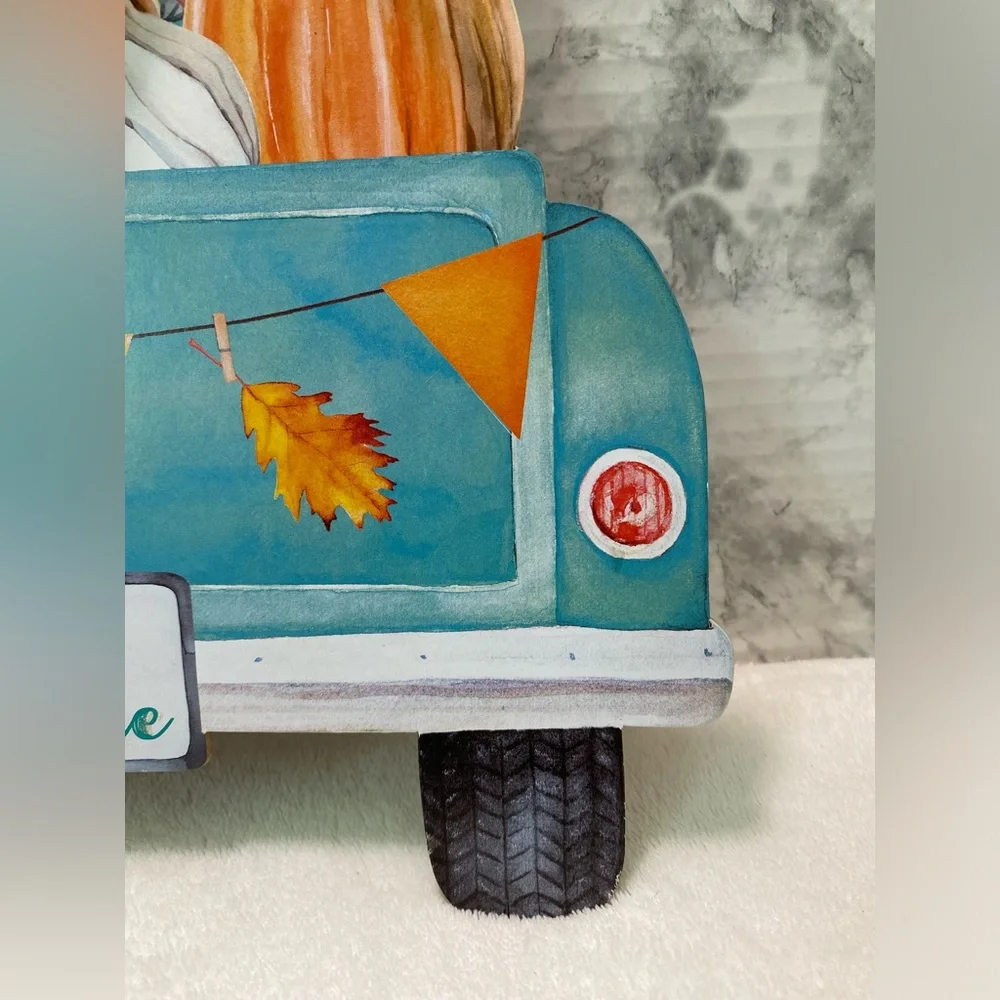 NWT Welcome Autumn Classic Blue Truck with Pumpkins Wall Door Sign